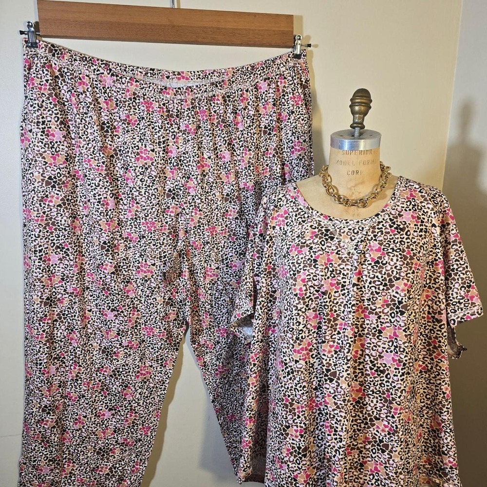 Dreams & Co. leopard heart print pajama set size 5X